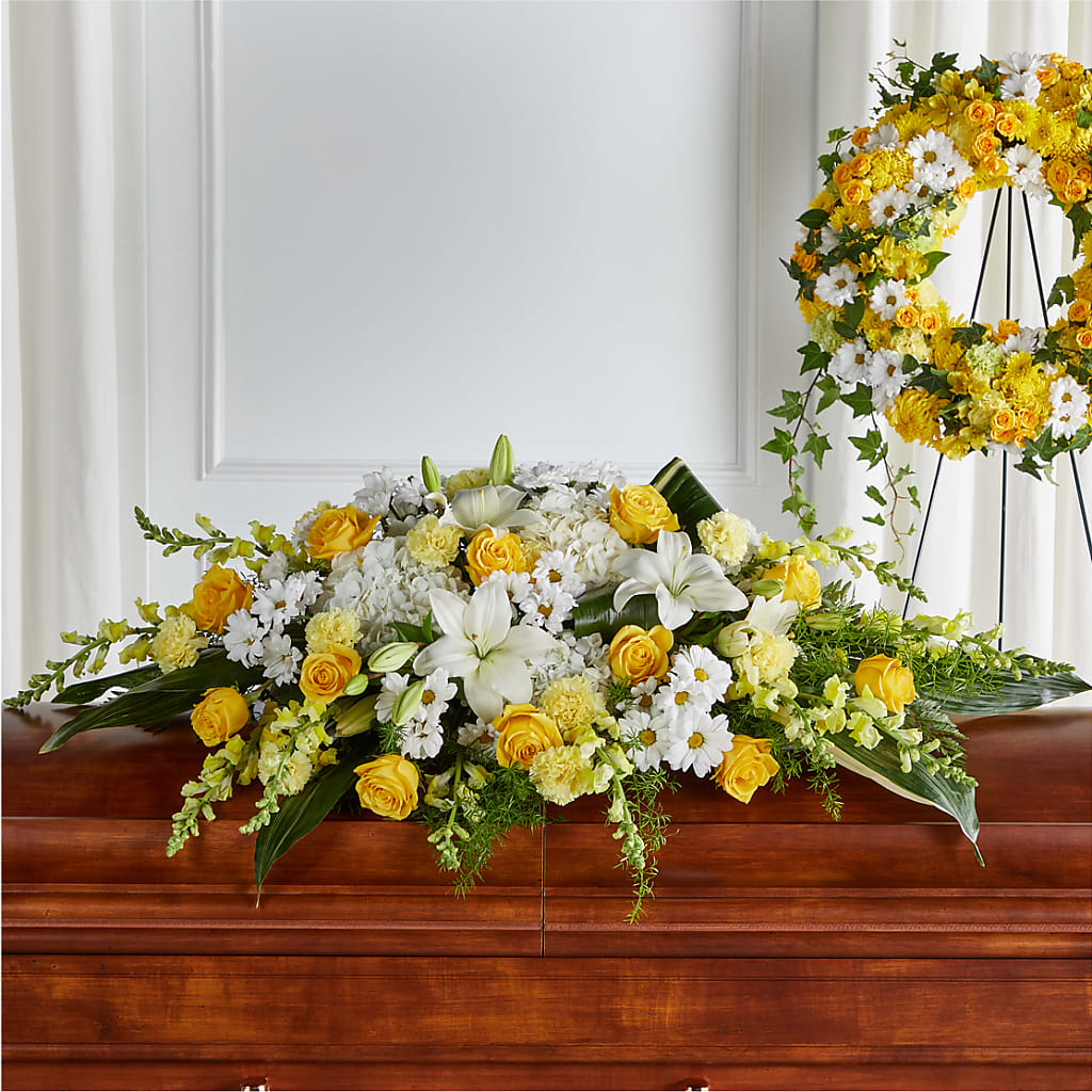 Golden Harmony Casket Spray – COBORN'S INC FLORAL SHOPPES, Saint Cloud MN